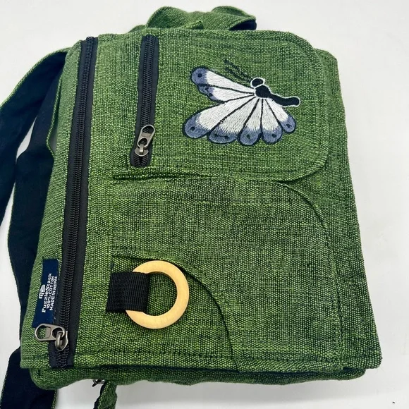 Elegant Green Crossbody Bag with Butterfly Embroidery, Handmade Ethical Bag - Picture 13 of 15